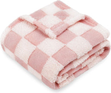Load image into Gallery viewer, Baby Blanket for Girls 3D Checkered Fleece Fluffy Fuzzy Checkerboard Grid Warmer Shaggy Soft Cozy Fuzzy Bed Blanket for Toddler, Newborn or Infant Pink 30 x 40 Inch