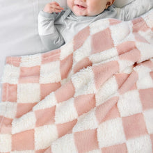 Load image into Gallery viewer, Baby Blanket for Girls 3D Checkered Fleece Fluffy Fuzzy Checkerboard Grid Warmer Shaggy Soft Cozy Fuzzy Bed Blanket for Toddler, Newborn or Infant Pink 30 x 40 Inch