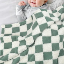 Load image into Gallery viewer, Checkered Baby Blanket for Boys Sage Green Soft Fluffy Fuzzy Blankets with 3D Chessboard Grid, Warmer Comfort Reversible Lightweight Bed Blanket for Toddlers Infant or Newborn 30 x 40 Inch