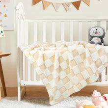 Load image into Gallery viewer, Baby Blanket for Unisex Soft Cozy Reversible Checkerboard Toddler Blankets, Fluffy Fuzzy Plush Lightweight Bed Blanket with Chessboard Grid Design 350GSM Khaki 30 x 40 Inch