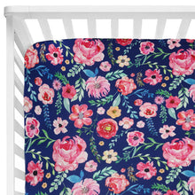 Load image into Gallery viewer, Elegant Floral Baby Toddler Bedding Set Toddler Mattress Up to 8”Thickness, Navy Floral