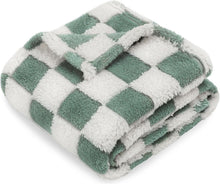 Load image into Gallery viewer, Checkered Baby Blanket for Boys Sage Green Soft Fluffy Fuzzy Blankets with 3D Chessboard Grid, Warmer Comfort Reversible Lightweight Bed Blanket for Toddlers Infant or Newborn 30 x 40 Inch
