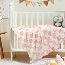 Load image into Gallery viewer, Baby Blanket for Girls 3D Checkered Fleece Fluffy Fuzzy Checkerboard Grid Warmer Shaggy Soft Cozy Fuzzy Bed Blanket for Toddler, Newborn or Infant Pink 30 x 40 Inch
