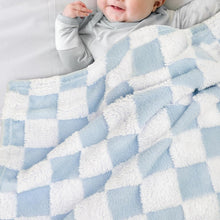 Load image into Gallery viewer, Checkered Baby Blanket for Boys Girls Warm Cozy Reversible Checkerboard Toddler Blankets, Fluffy Fuzzy Plush Lightweight Bed Blanket with Chessboard Grid Design 350GSM Baby Blue 30 x 40 Inch
