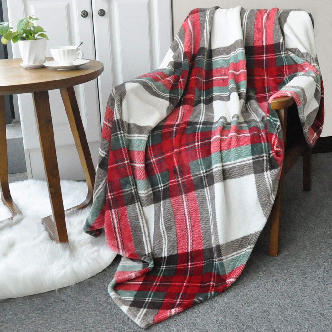 Throw Blanket with Plaid Warm Bed Blanket fit Sofa and Couch (50 x 60 inch, Red)
