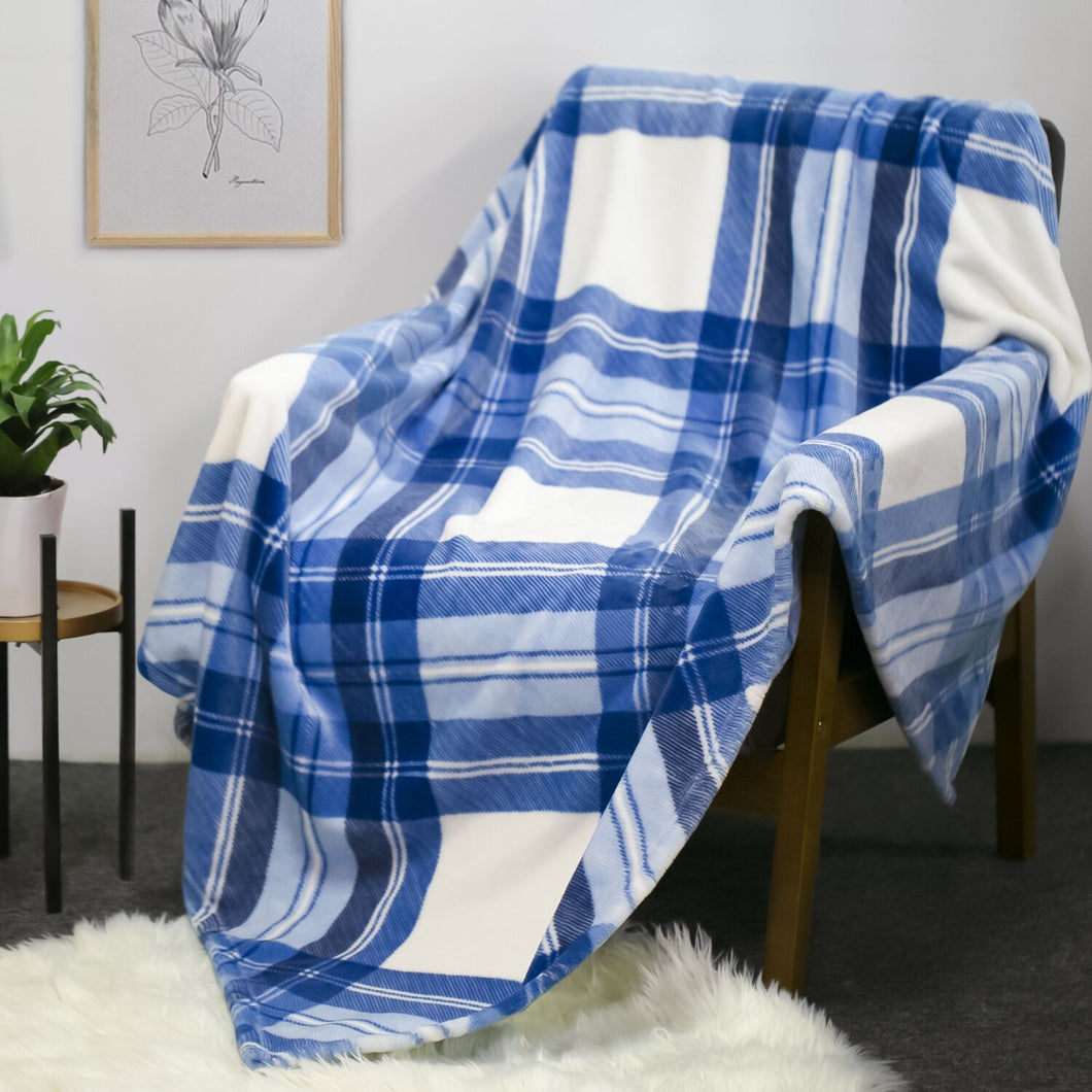 Flannel Fleece Throw Blanket with Plaid (50 x 60 inch, Blue)